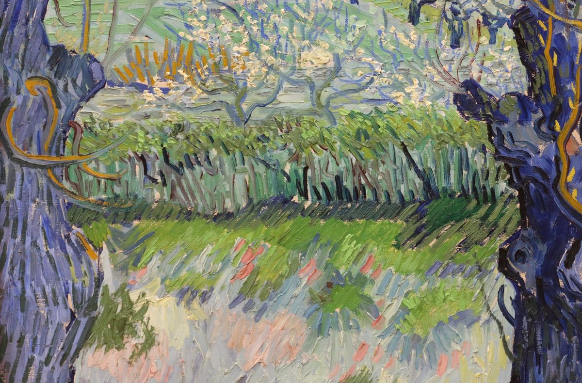 Vincent van Gogh Bluehender Obstgarten mit Blick auf Arles 1889 Detail Neue Pinakothek-3