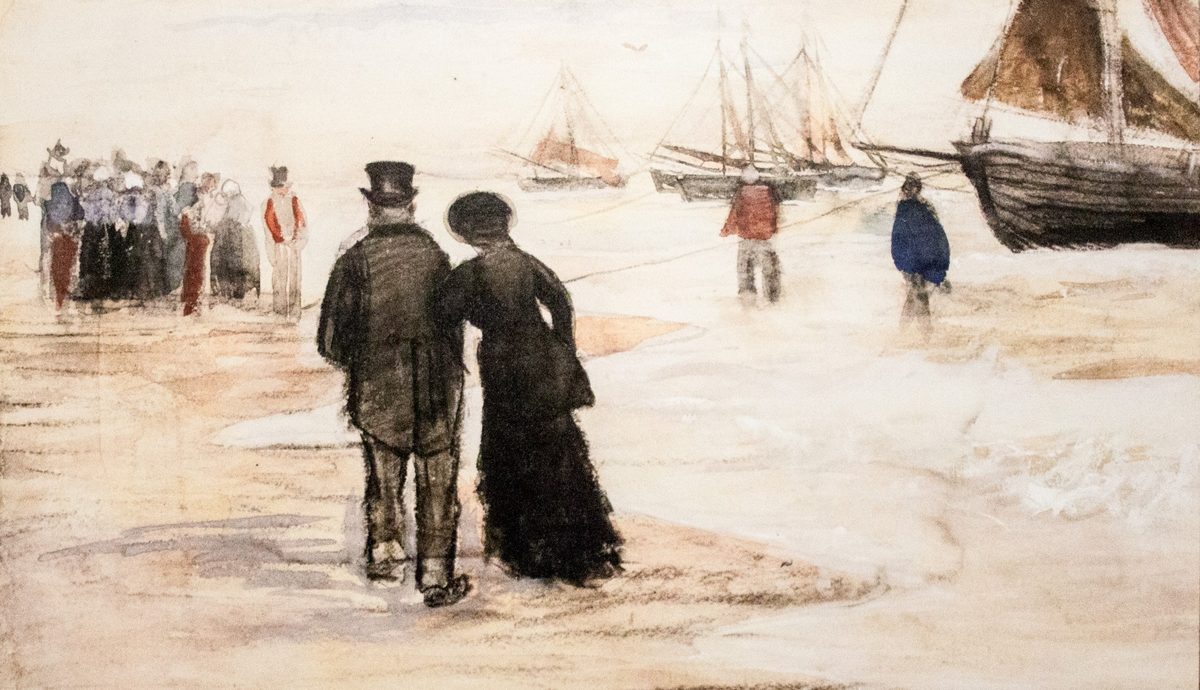 Beach with People Walking and Boats - My Dream