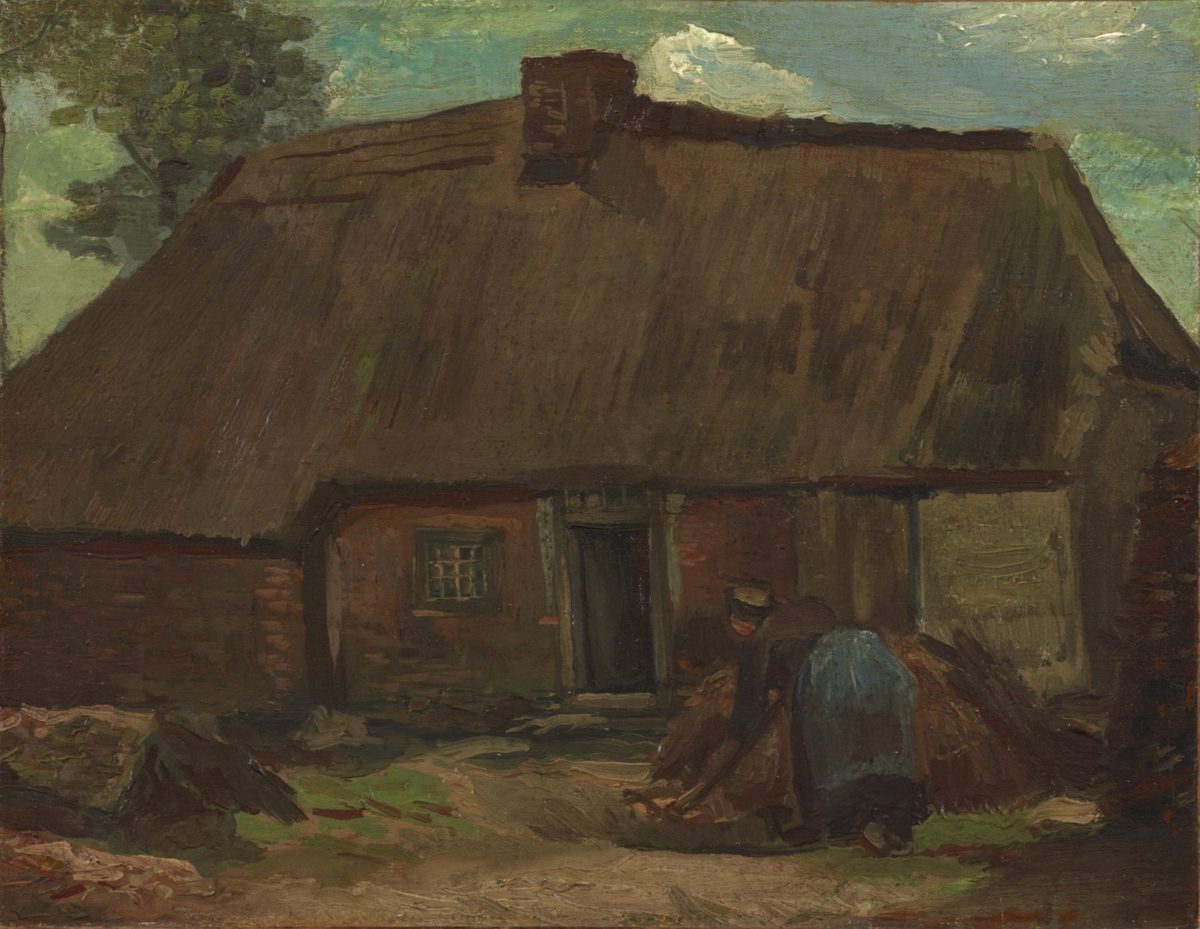 Vincent van Gogh - Cottage with Peasant Woman Digging (1885)