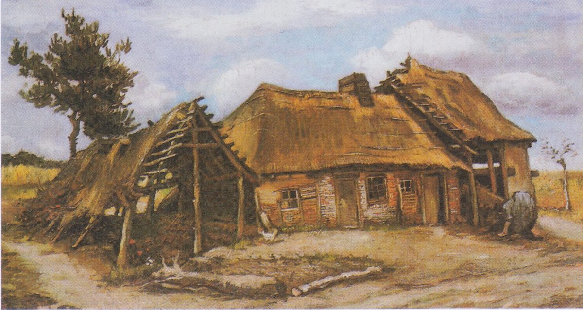 Van Gogh - Bauernhaus mit geb#U00fcckter B#U00e4uerin in blauem Kleid