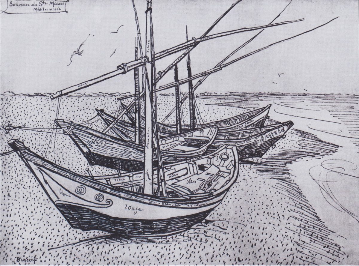 Van Gogh - Fischerboote am Strand von Saintes-Maries