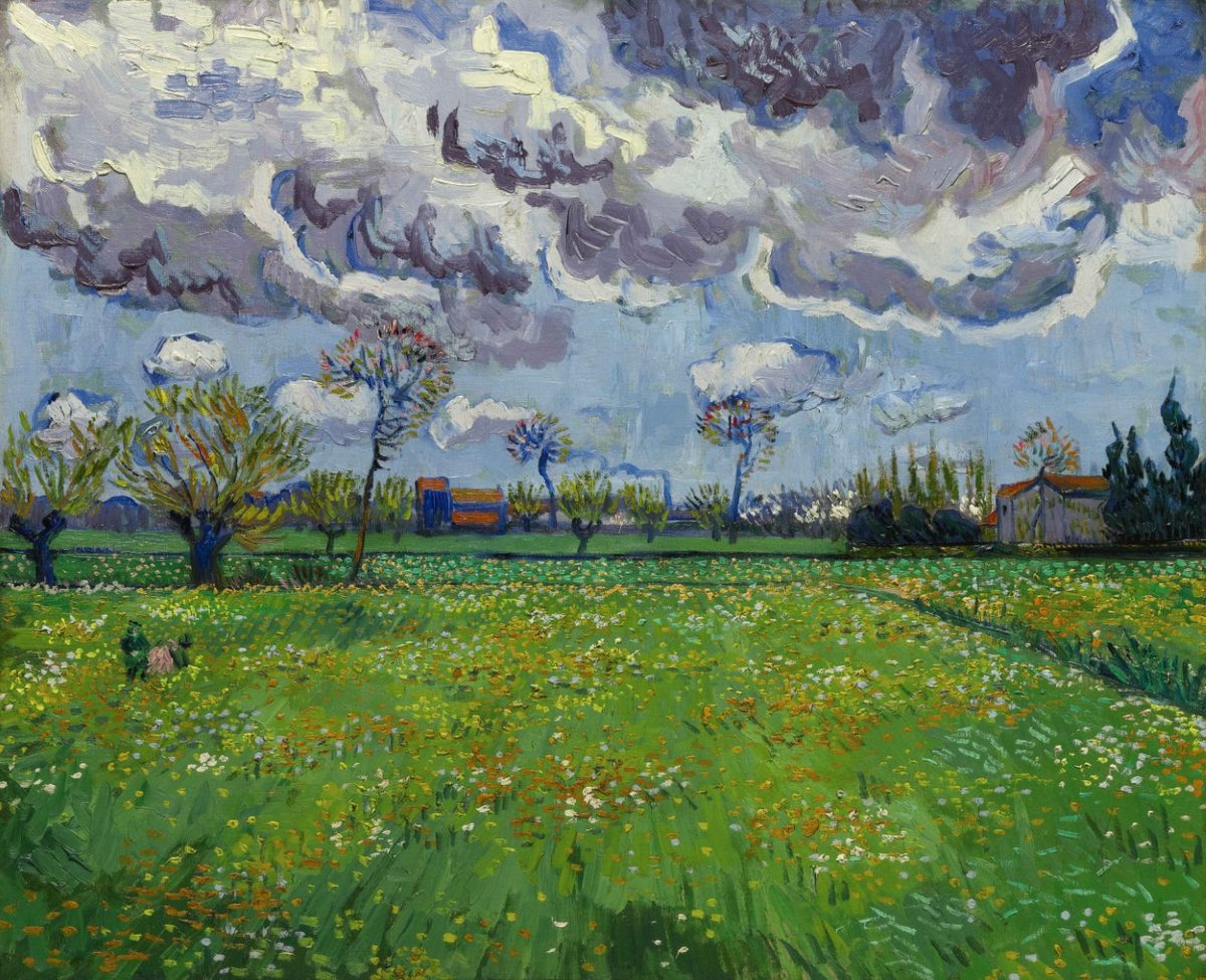 Van Gogh - Wiese mit Blumen unter Gewitterhimmel