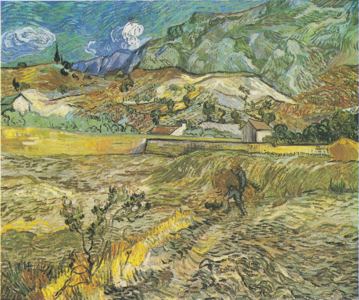 Van Gogh - Weizenfeld hinter dem Hospital Saint-Paul mit Bauer