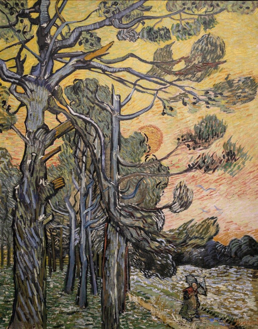 Pine trees at sunset - Vincent van Gogh