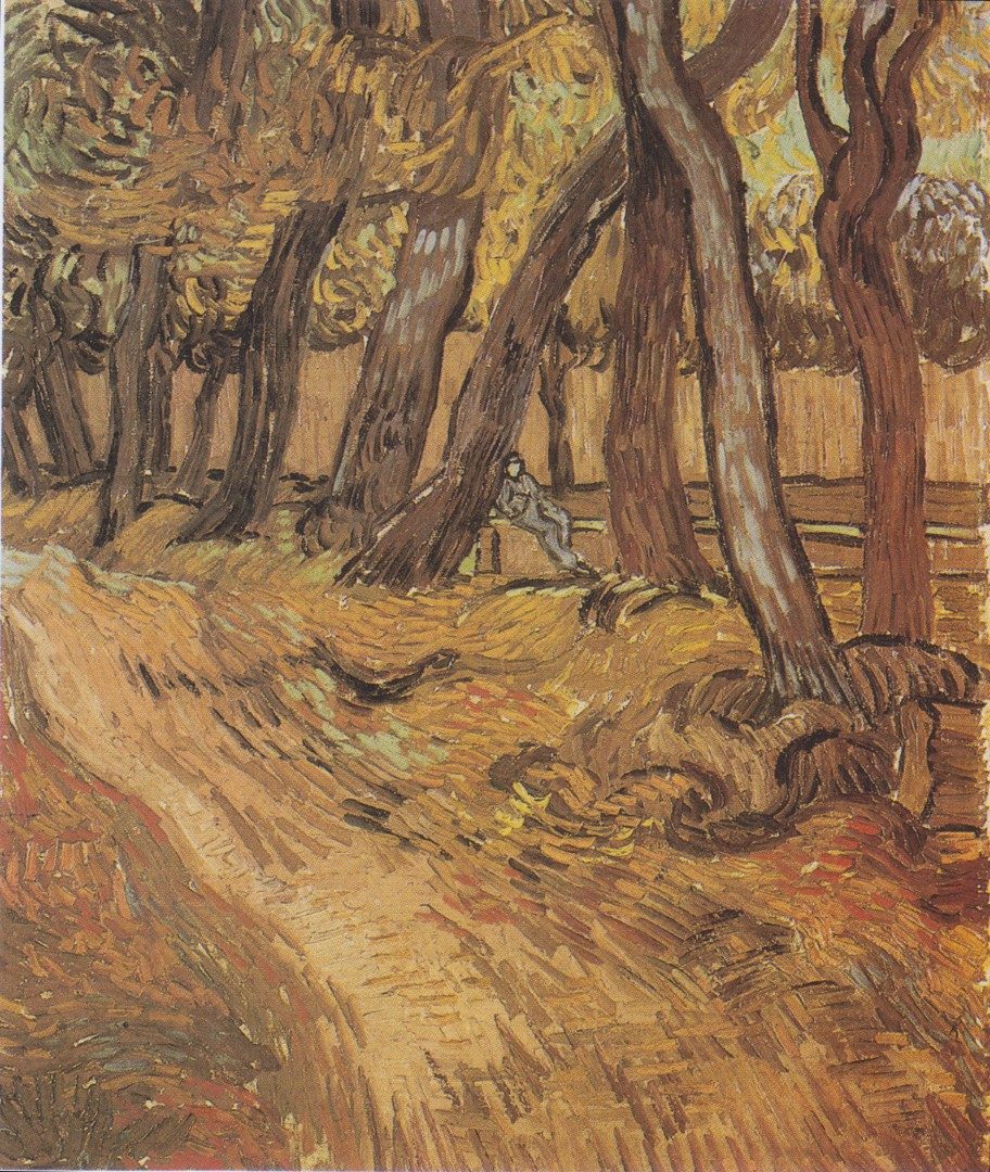 Van Gogh - Garten des Hospitals Saint-Paul mit Figur