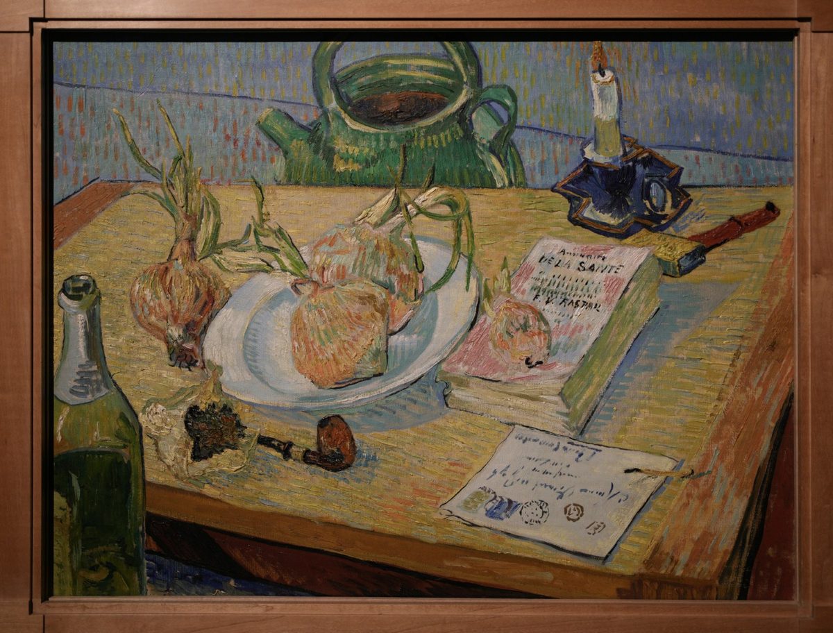 Still life with a plate of onions with frame- Vincent Van Gogh