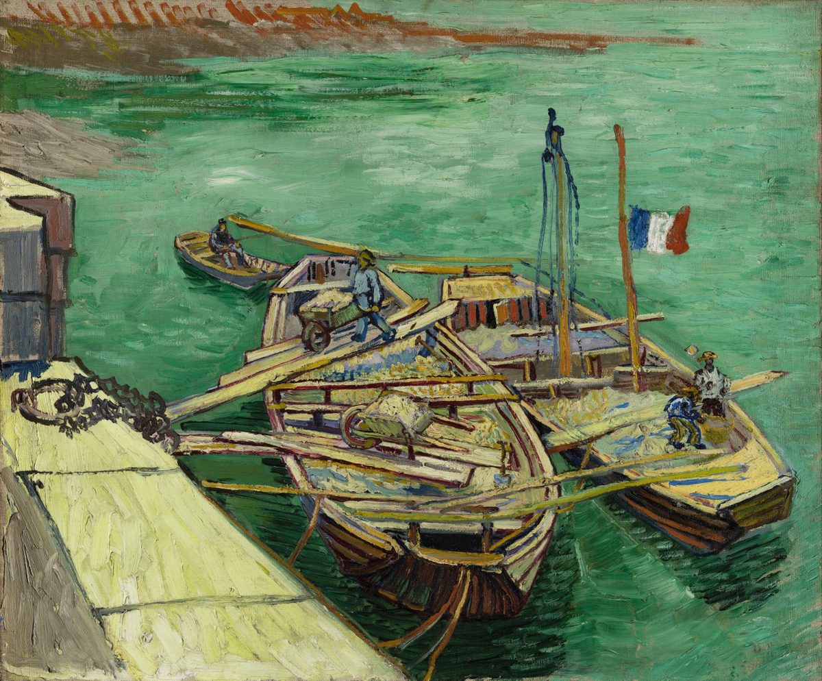 Vincent van Gogh - Quay with men unloading sand barges (1888)