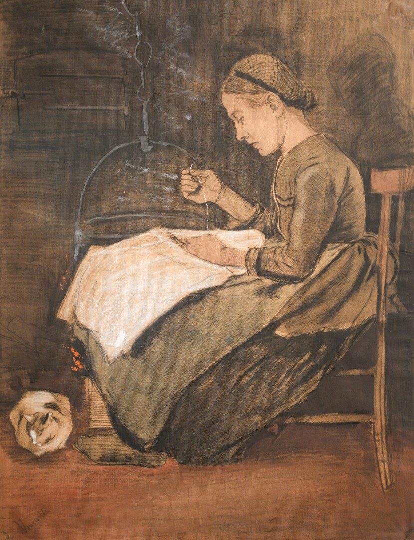 Woman sewing and cat - Vincent Van Gogh